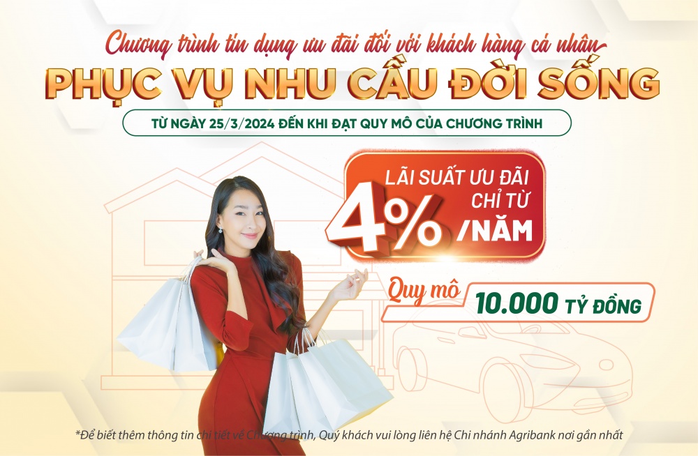 Agribank tiếp tục dành 60.000 tỷ đồng lãi suất ưu đãi cho vay sản xuất và tiêu dùng