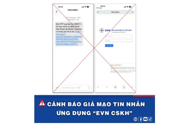 EVN cảnh báo thủ đoạn lừa đảo mới bằng tin nhắn OTP giả mạo